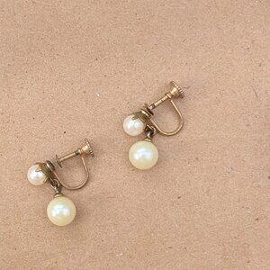 Vintage 1940's Pearl Bead Drop Earrings, Screw Back